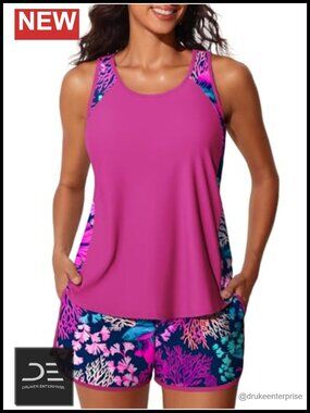 Tummy Control Tankini Set with Pockets & Swim Shorts
